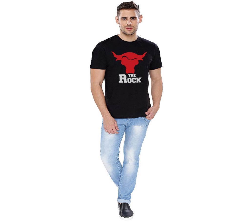 Black Cotton WWE The Rock HNH T-shirt For Men