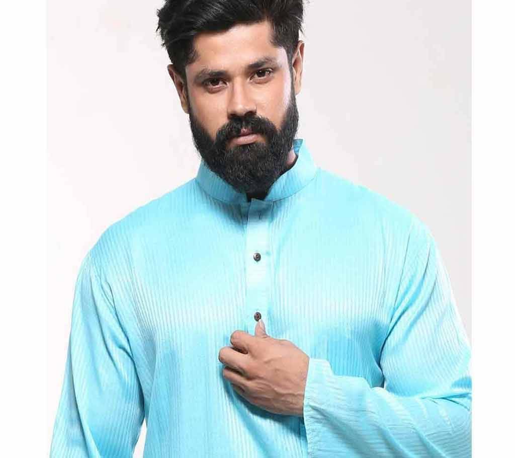42-Mens Cotton Punjabi - Teal Striped