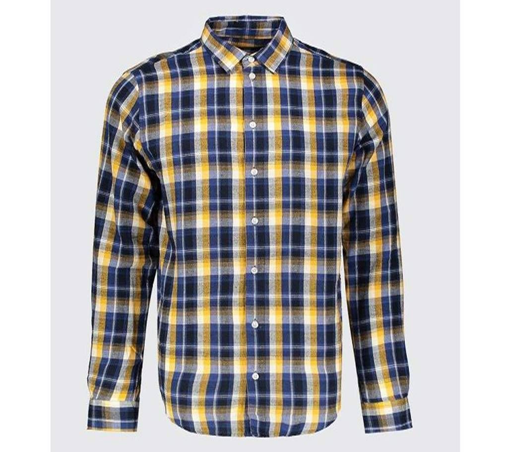   Cotton Long Sleeve Shirt for Mens -yellow,Blue and black Check 