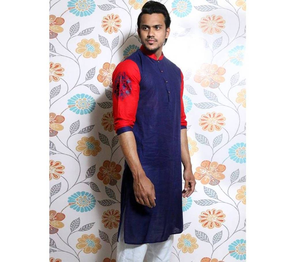 Navy Blue Screen printed Panjabi for Men  