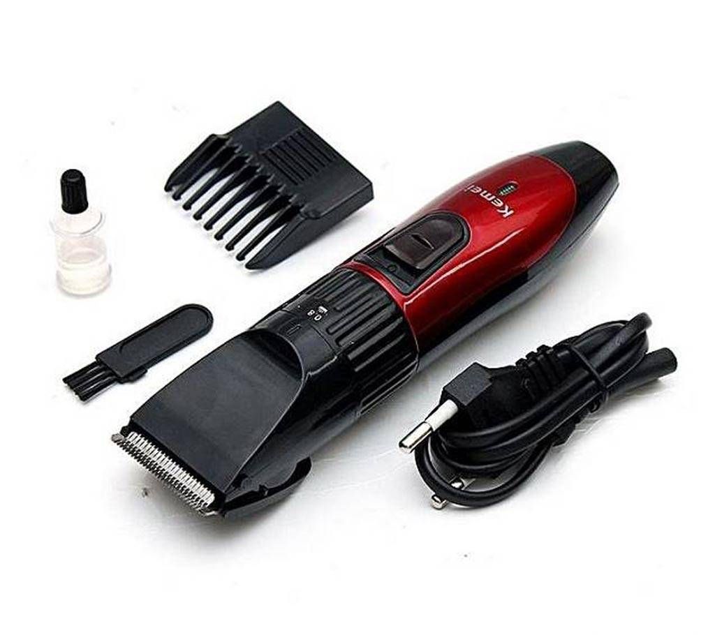 Kemei KM-730 Rechargeable Wireless Hair Trimmer For Men - Red