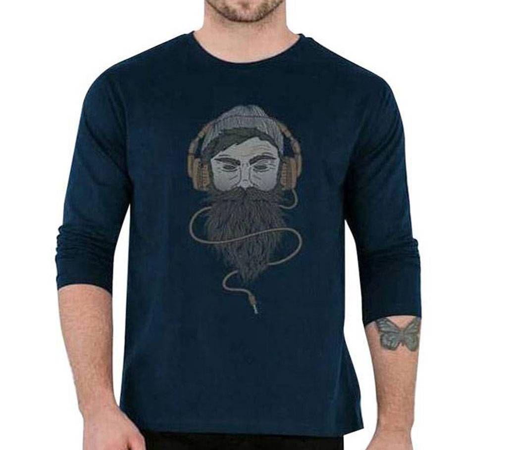 DJ Headphone Navy Blue Menz Round Neck Full Sleeve T-Shirt