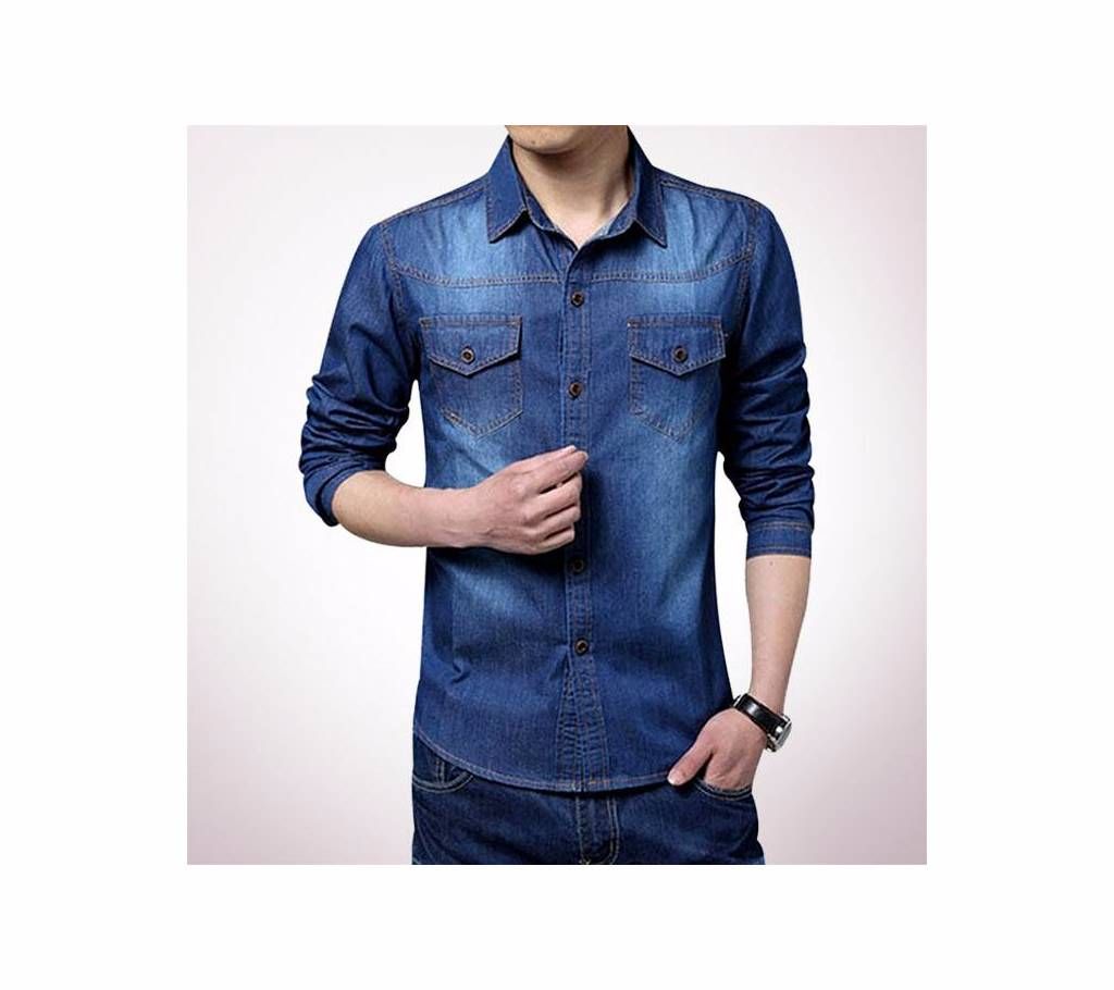 Navy Blue Denim Gents Full Sleeve Casual Shirt