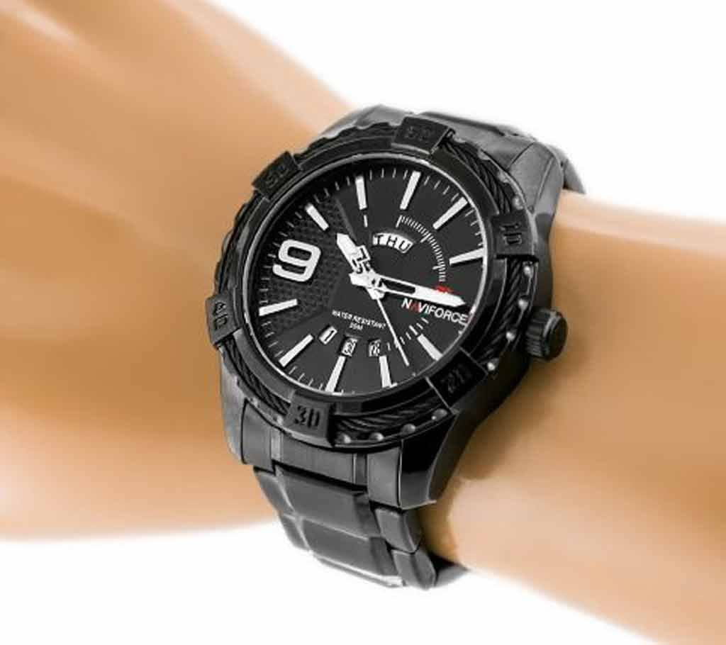 NAVIFORCE 9118 Silver Black Analog Quartz Sports Waterproof Wristwatch