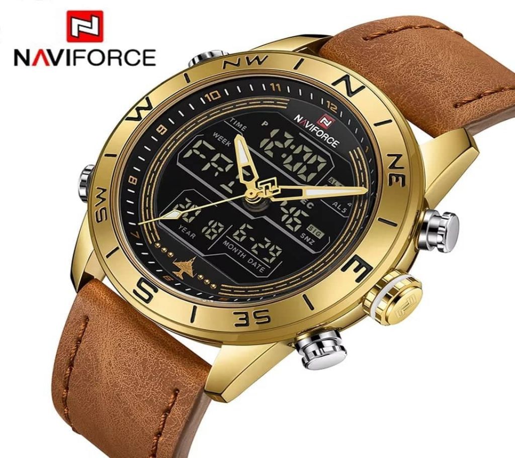 NAVIFORCE 9144 Sport LED Analog Leather WATCH FOR MEN