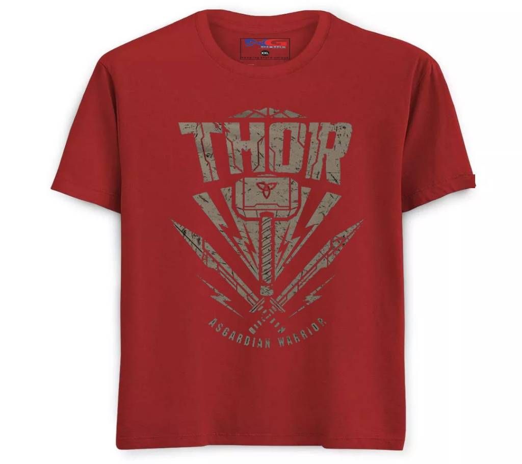 Cotton Rubber print T-Shirt - Maroon - Thor Hammer