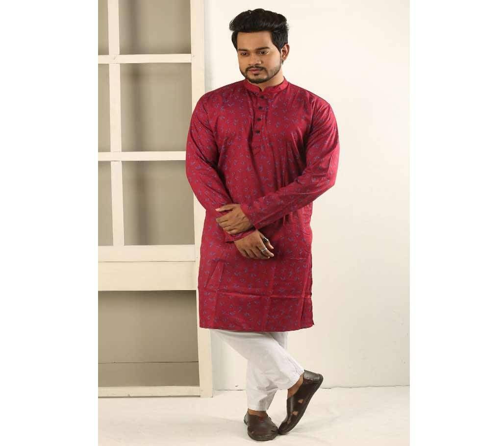 Cotton Punjabi - Maroon and Blue Design - 191118