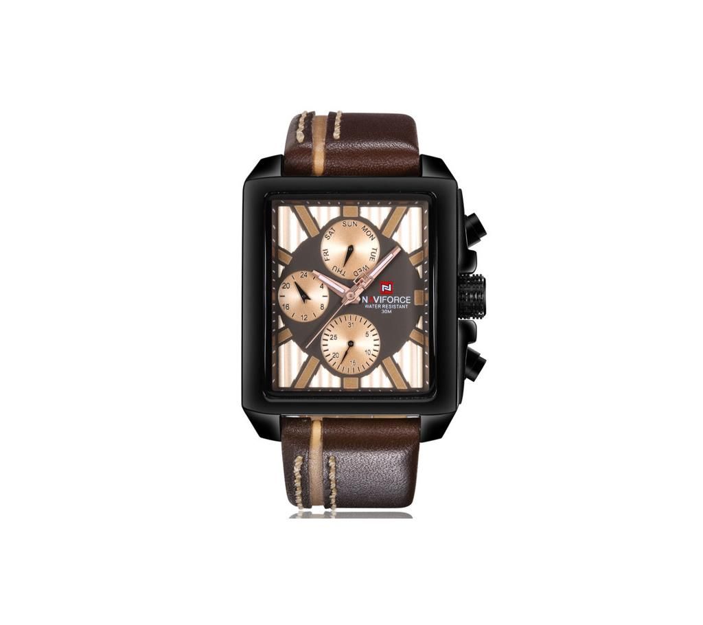 NAVIFORCE NF9111 Dark Brown PU Leather Chronograph Watch For Men - Dark Brown
