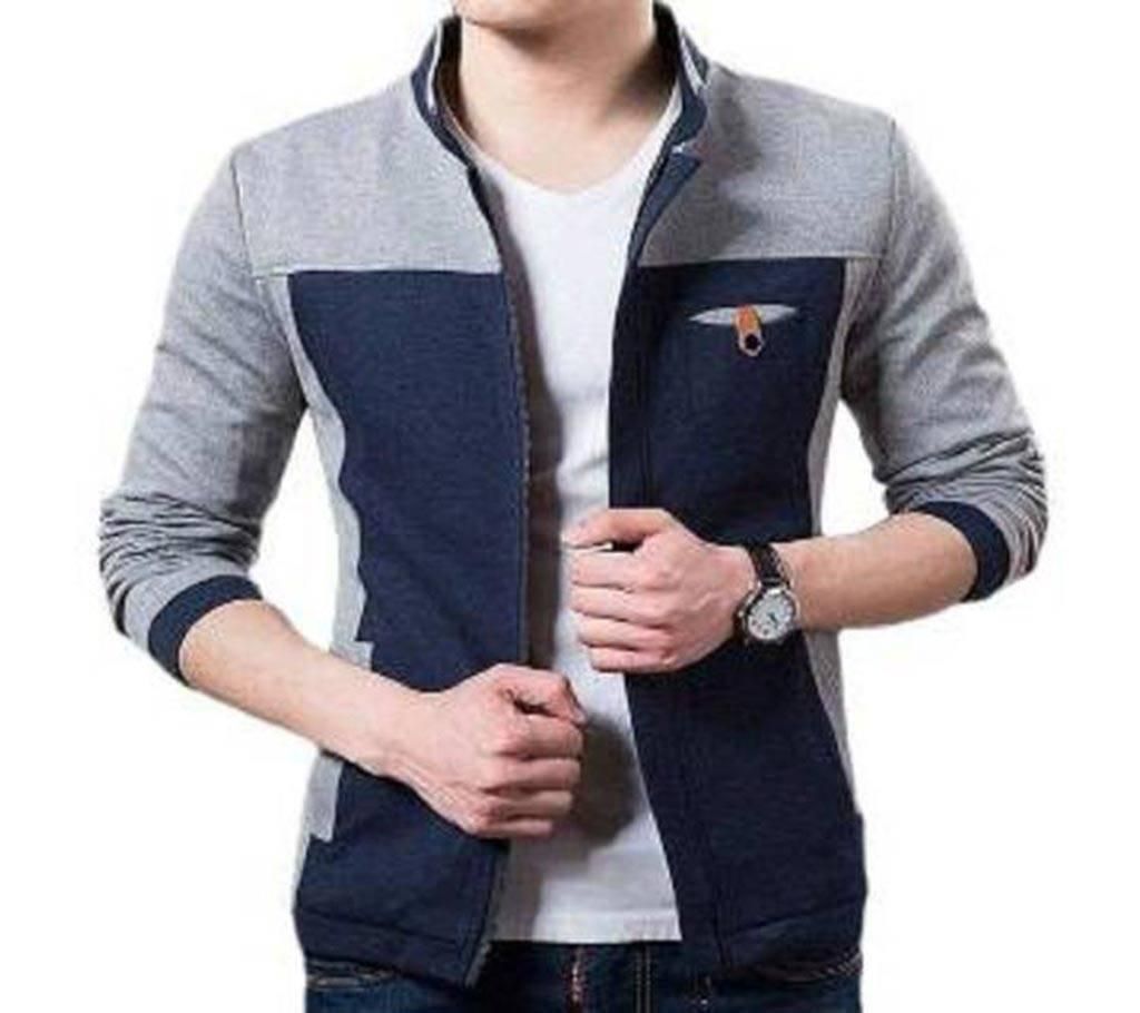 Gray,Navy Blue Cotton Jacket For Men