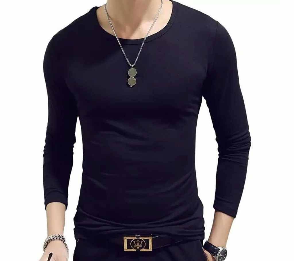 Black Cotton Long Sleeve T-Shirt for Men - UPF