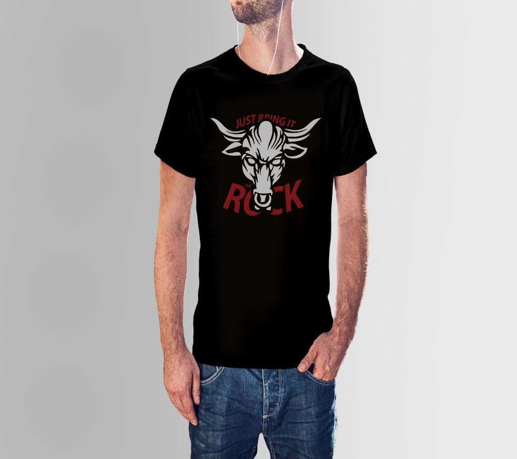 JUST BRING IT THE ROCK BLACK COTTON TSHIRT FOR MEN