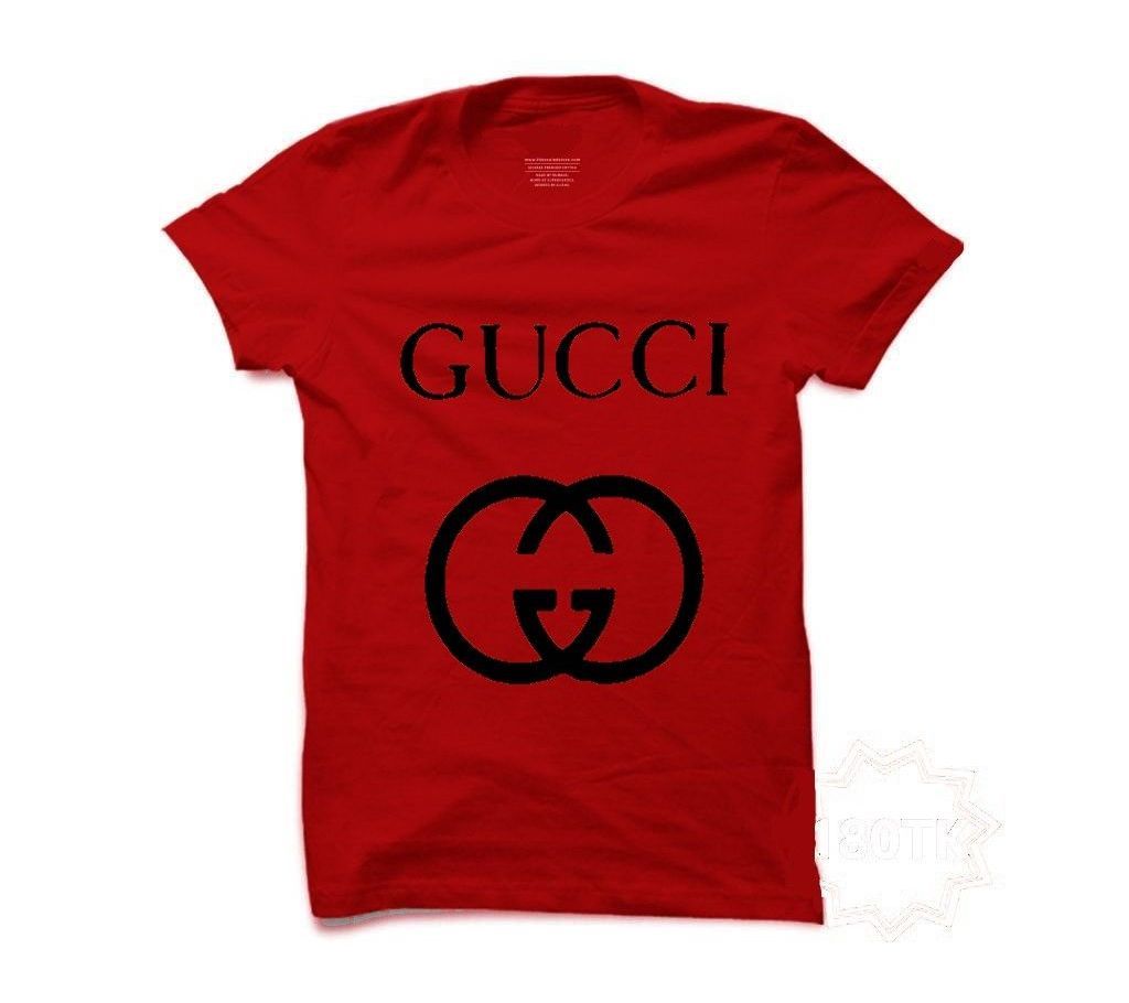 Mens Cotton Casual T-Shirt GUCCI Red. Copy