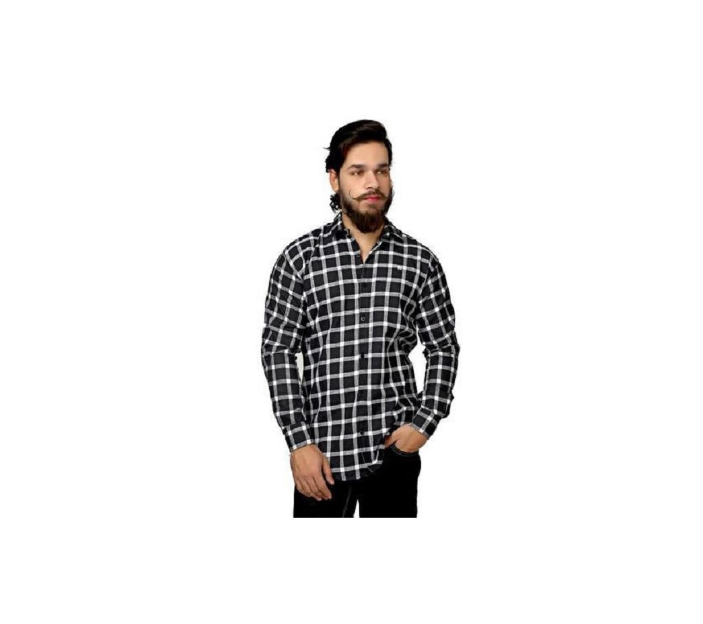 Multicolor Cotton Long Sleeve Shirt for Men-Black and White Check 