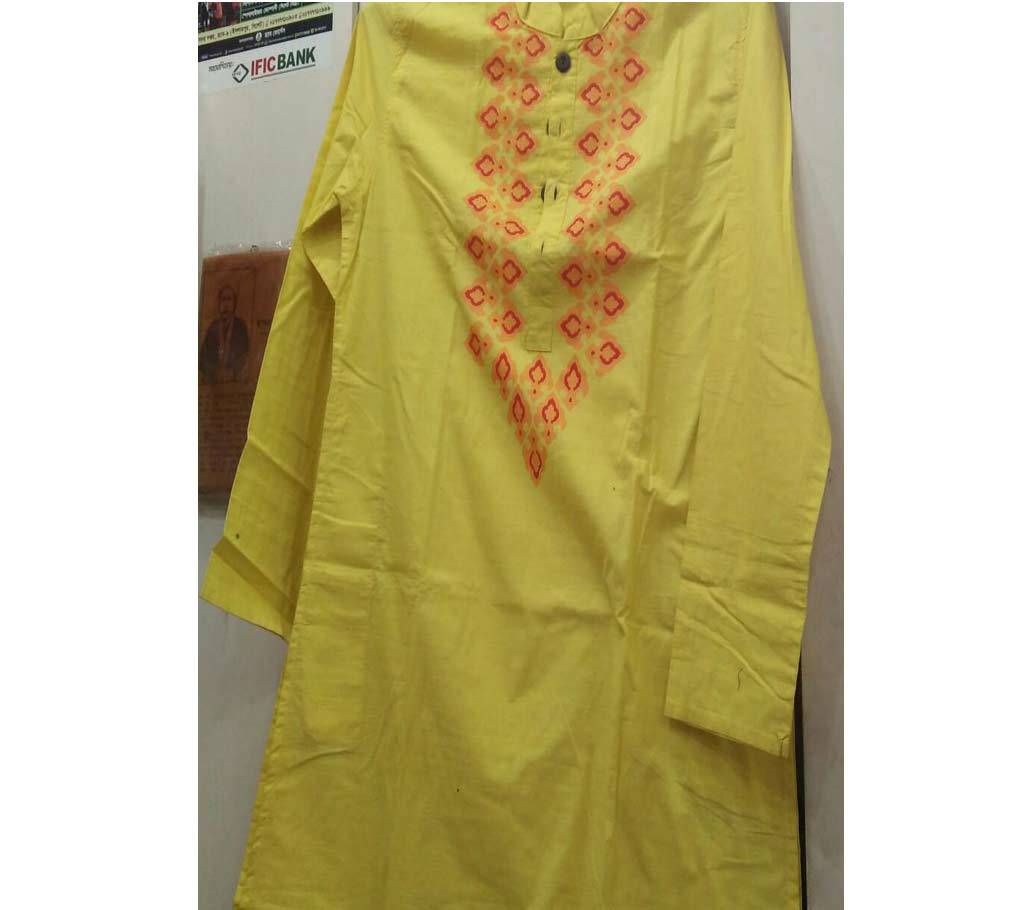 Menz Semi Long Cotton Panjabi- Yellow