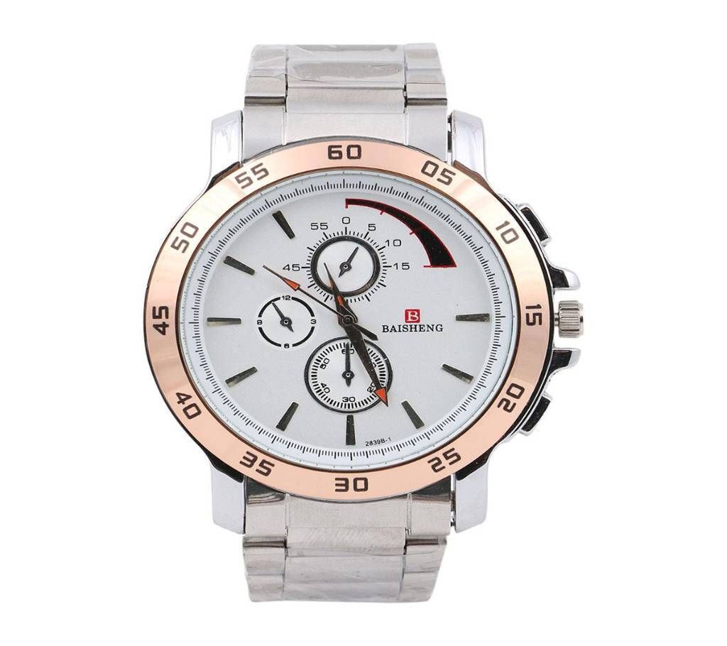 Stainless Steel Analog Watch For Men- Silver and White