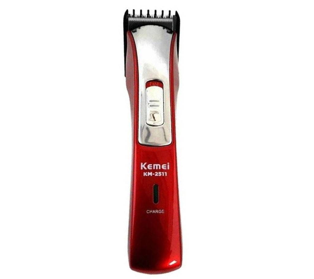 Kemei KM-2511 Rechargeable Trimmer - Red and Silver