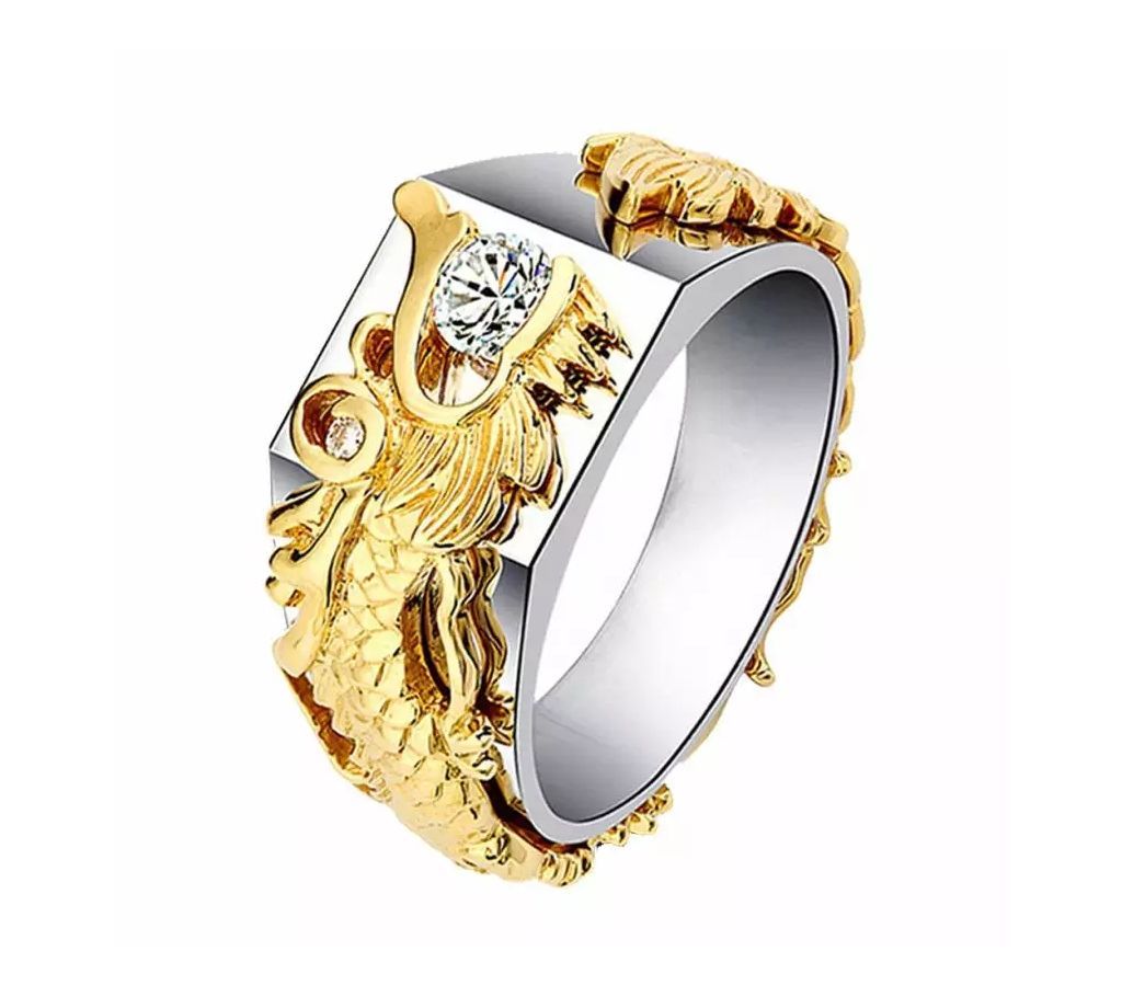 Punk Vintage Silver Color CZ Stone Fashion Jewelry Gold Dragon Wedding Ring for Man