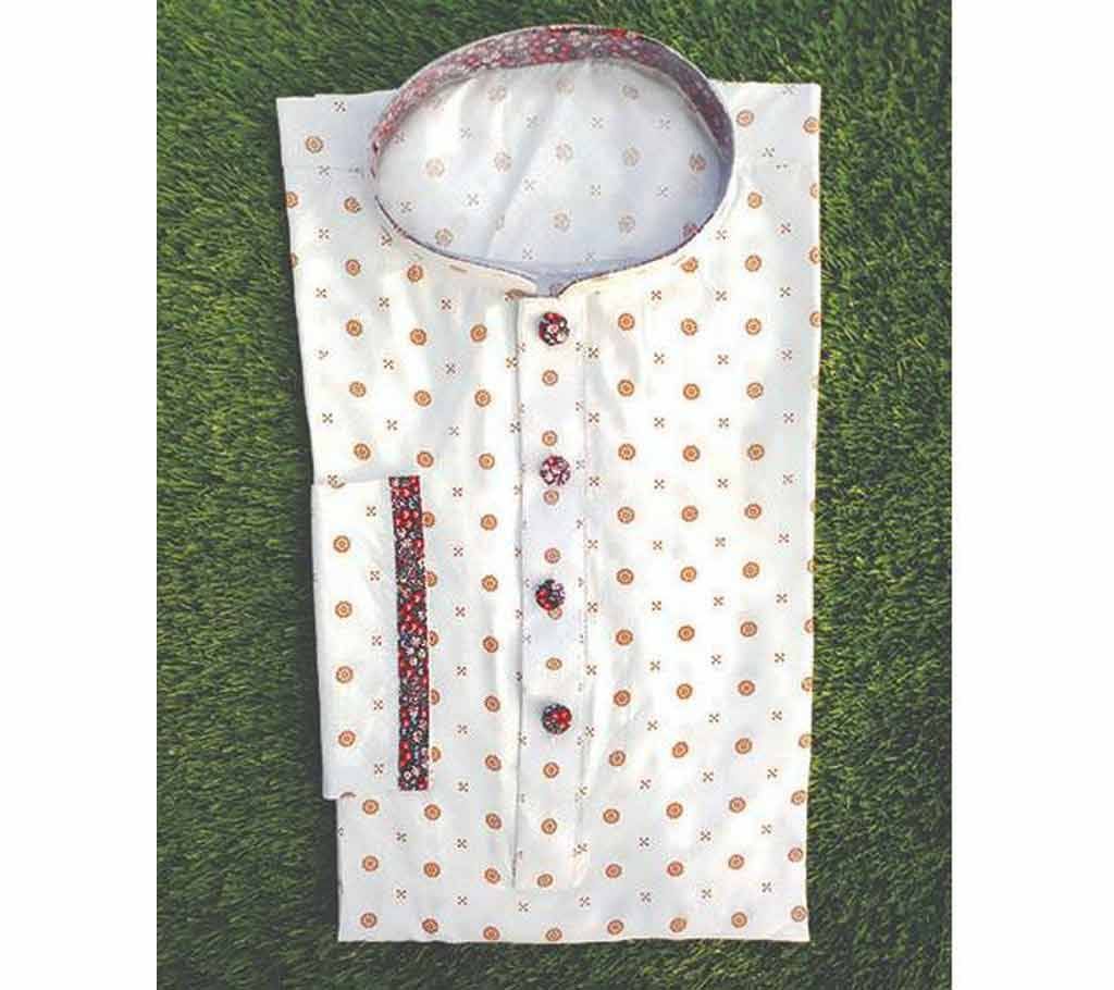 Printed Dot Cotton Semi Long  Panjabi For Men