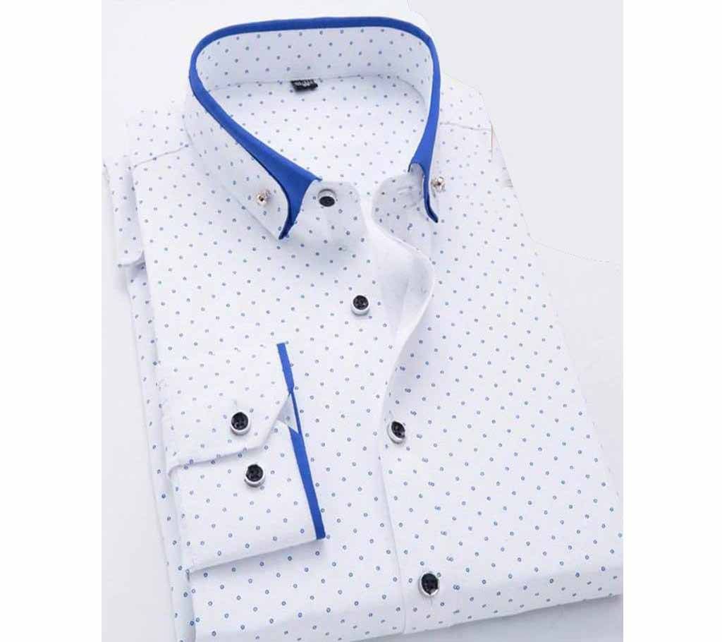 SK White Bindu Gents Full Sleeve Casual Cotton Shirt 