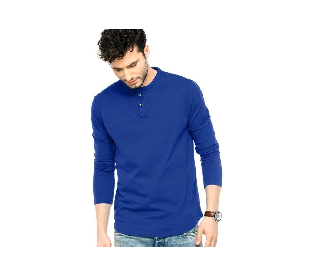 Blue Cotton Long Sleeve T-Shirt for Men - UPF