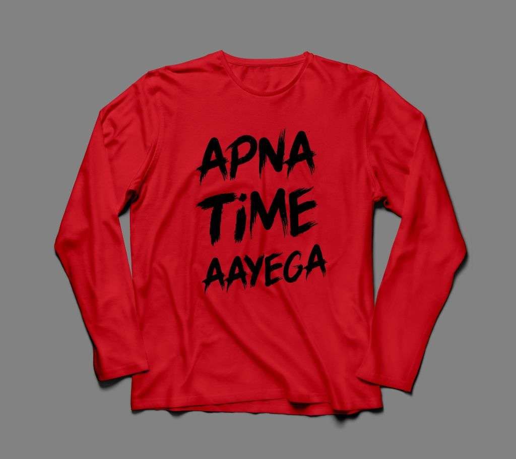 APNA TIME AAYEGA LONG SLEEVE RED COTTON TSHIRT FOR MEN