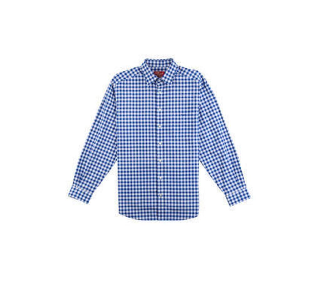 Multicolor Cotton Long Sleeve Shirt for Men -White and Blue check 