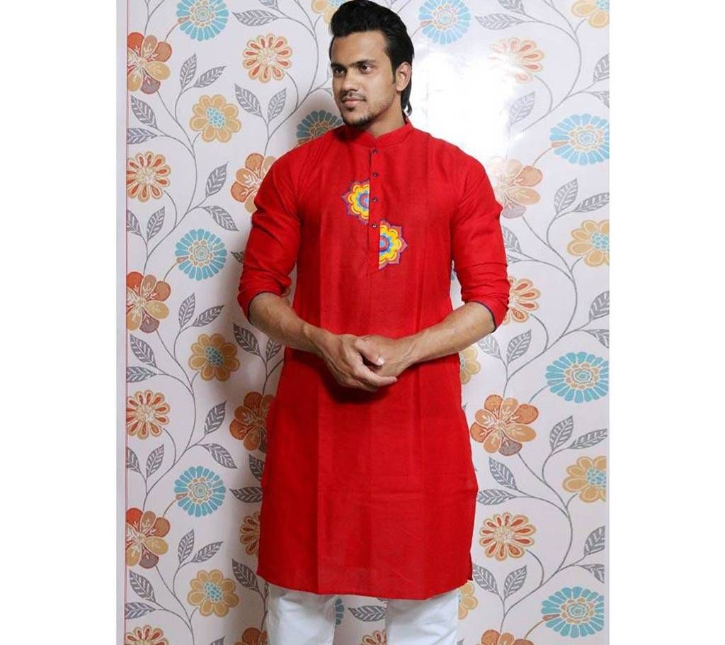 Boishakhi Red Screen printed Panjabi for Men  