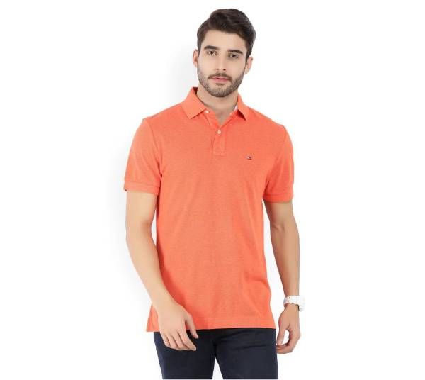 Tommy Hilfiger Solid Men's Polo Neck Orange T-Shir