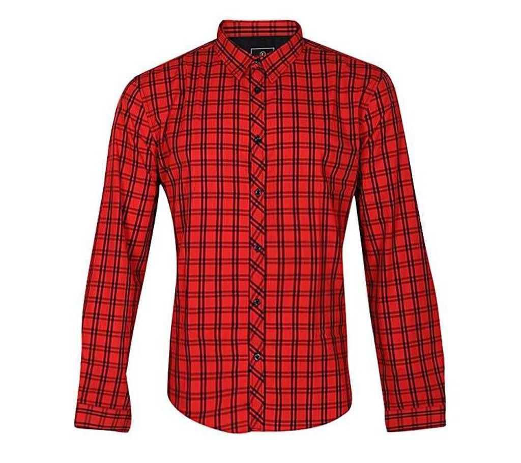 Red Cotton Long Sleeve Casual Shirt for Men