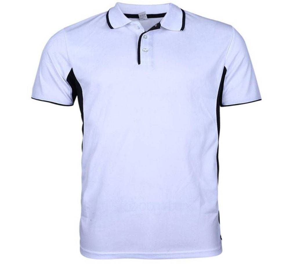 White and Black Jersey Polo for Men
