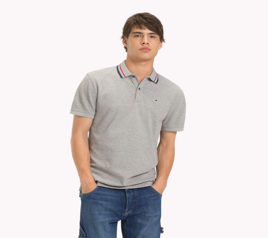 GREY TOMMY CLASSICS LOGO COLLAR POLO SHIRT