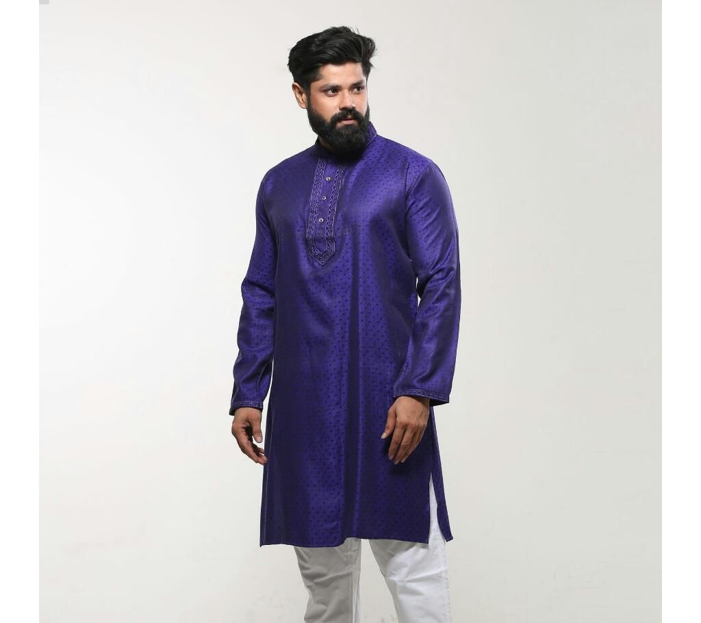 Men's Cotton Punjabi - Royal Blue Embroidery