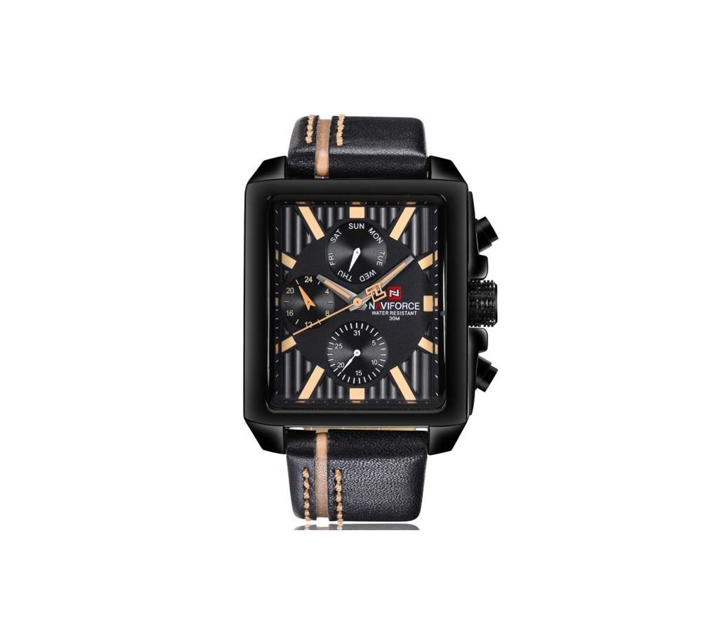 NAVIFORCE NF9111 Black PU Leather Chronograph Watch For Men - Black & Brown
