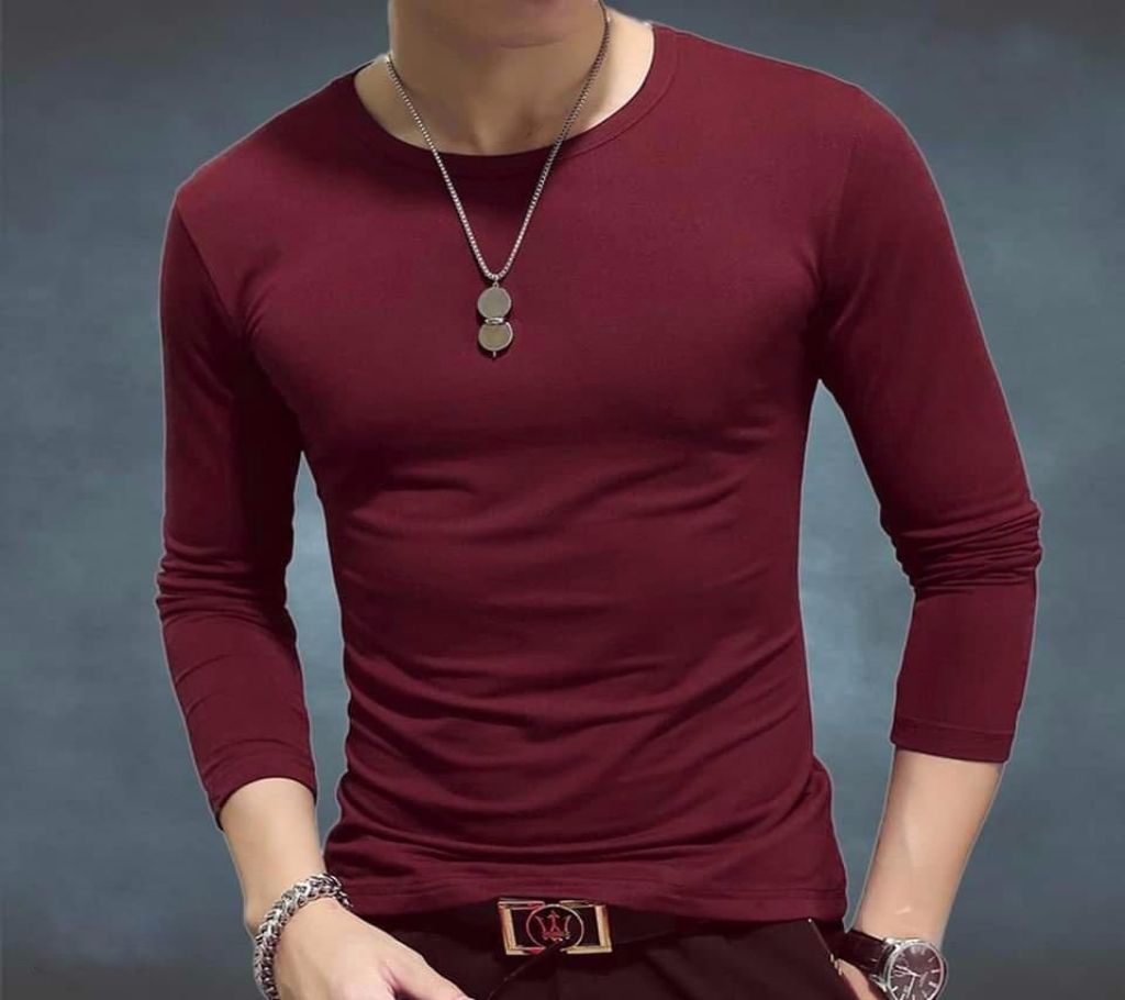 Maroon Cotton Long Sleeve T-Shirt for Men - UPF