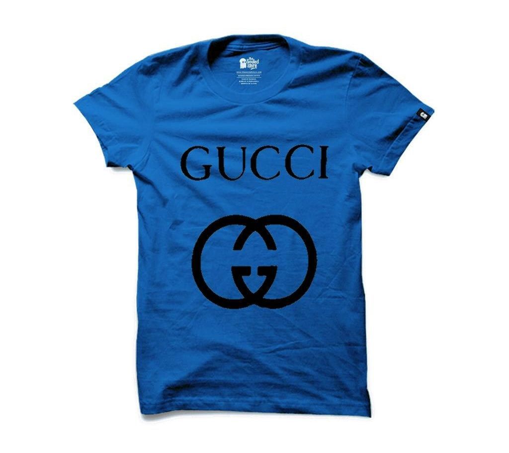 Mens Cotton Casual T-Shirt GUCCI Blue. Copy
