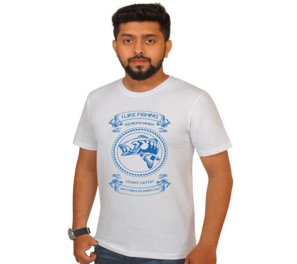 Fish Designed Half Sleeve Cotton T shirt For Men