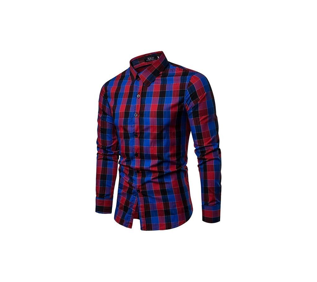 Multicolor Cotton Long Sleeve Shirt for Men-Blue Red and black Check 