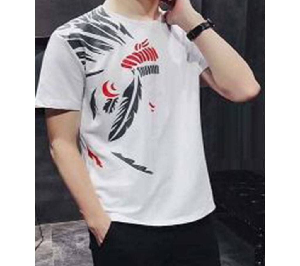 White Casual Cotton T-Shirt For Men