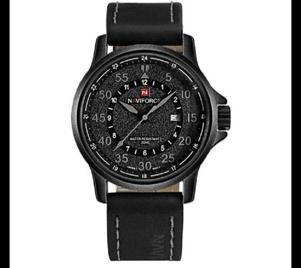 NaviForce Black PU Leather Wrist Watch For Men