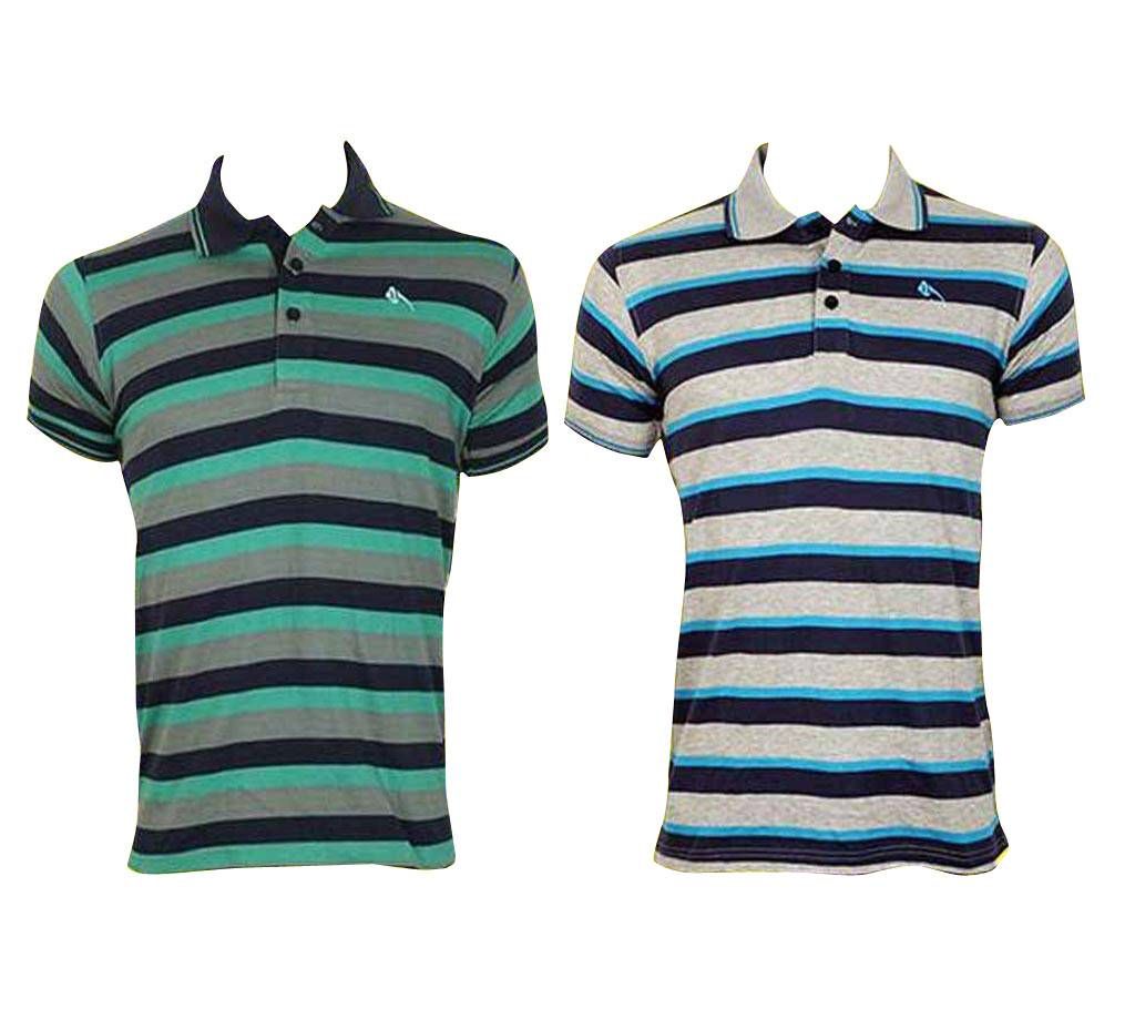 Jent`s Short Sleeve Striped Polo T-Shirt (COMBO)