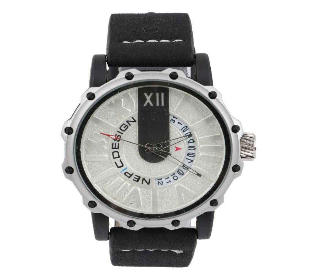Black Leather Chronograph Watch for-Men