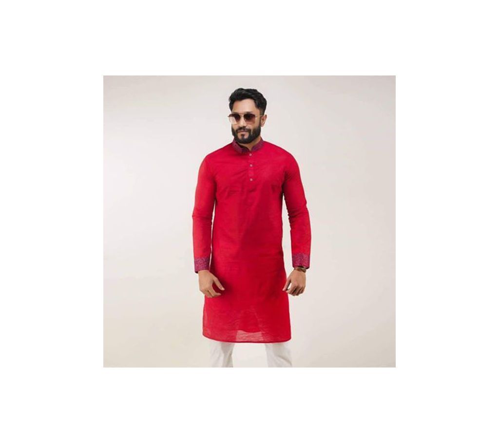 Maroon Red with Pink Collar Cotton Panjabi