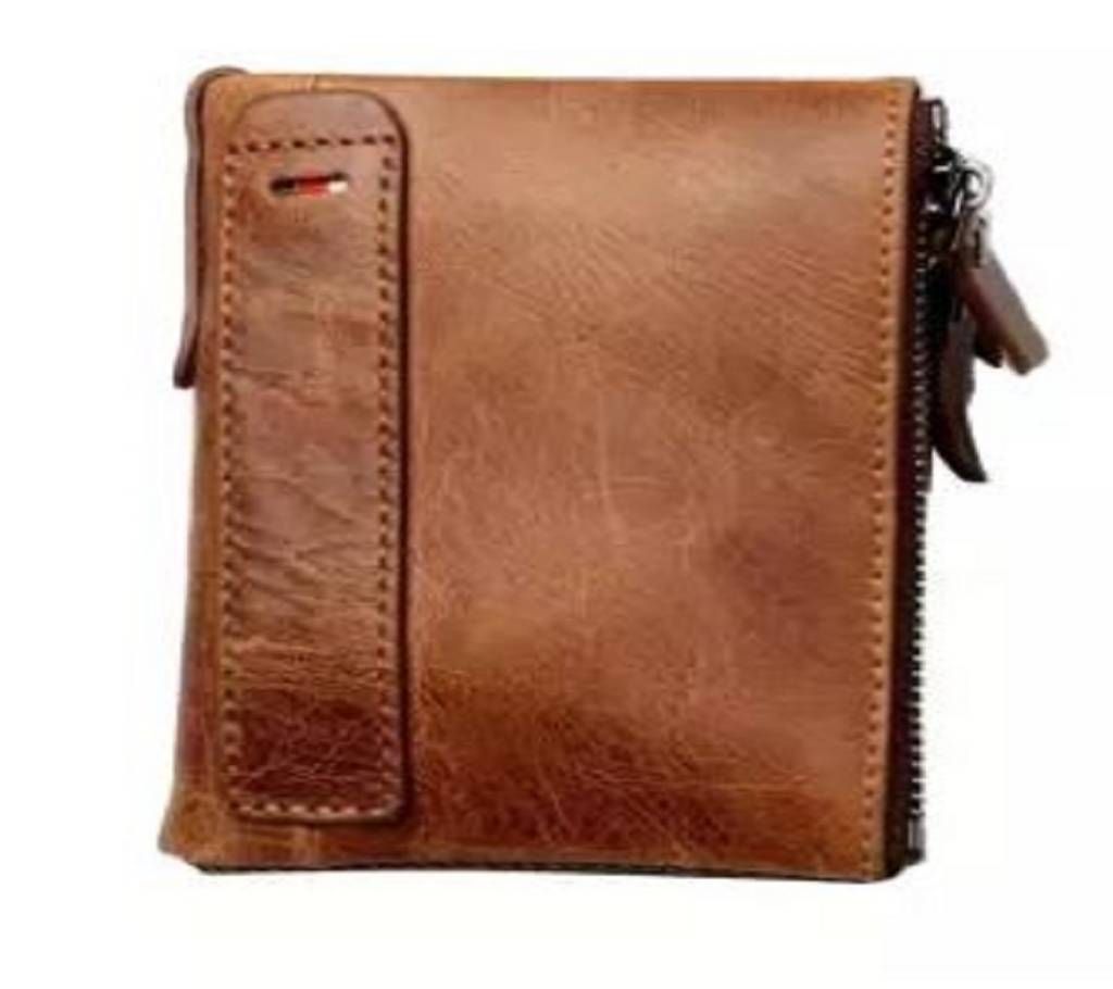 Brown Leather Card Holder and Two Zipper Pockets Wallet for Men