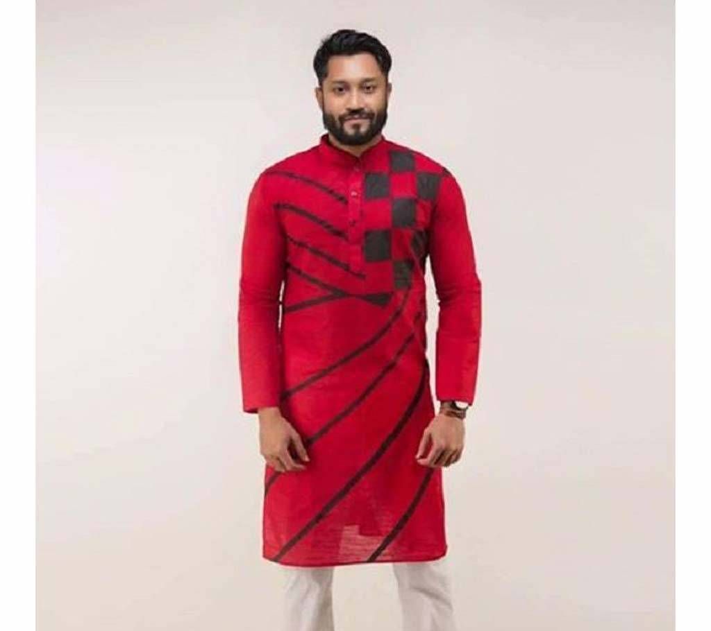 Maroon Red with Black Box Design Panjabi
