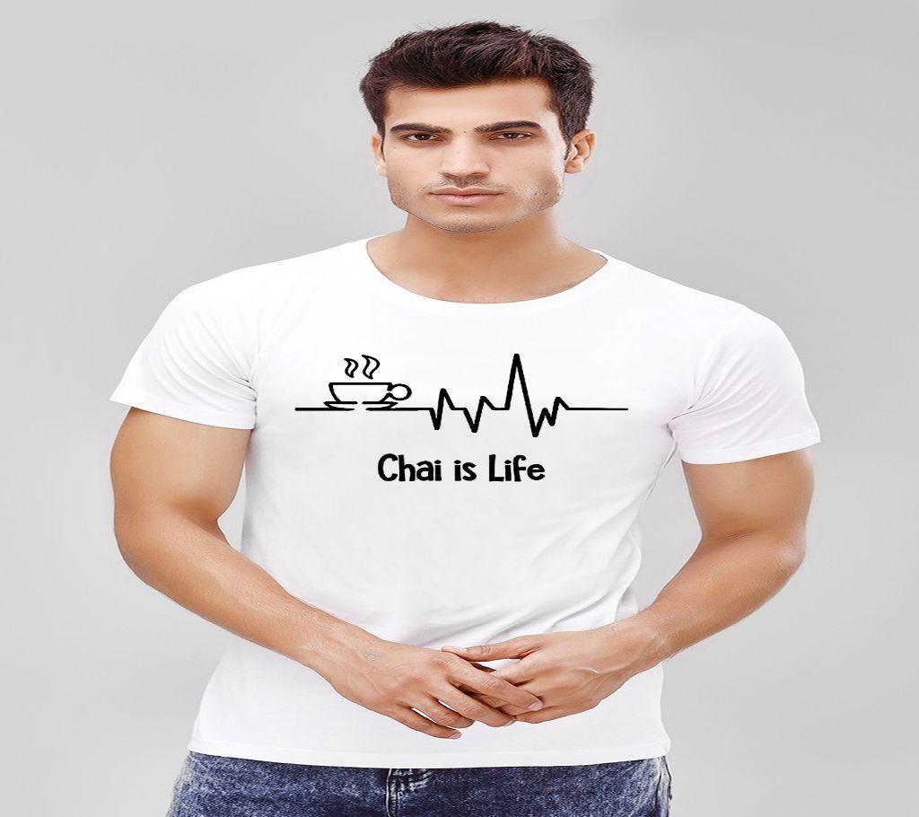 Chai is Life Graphic Print Round Neck T-Shirt for Men