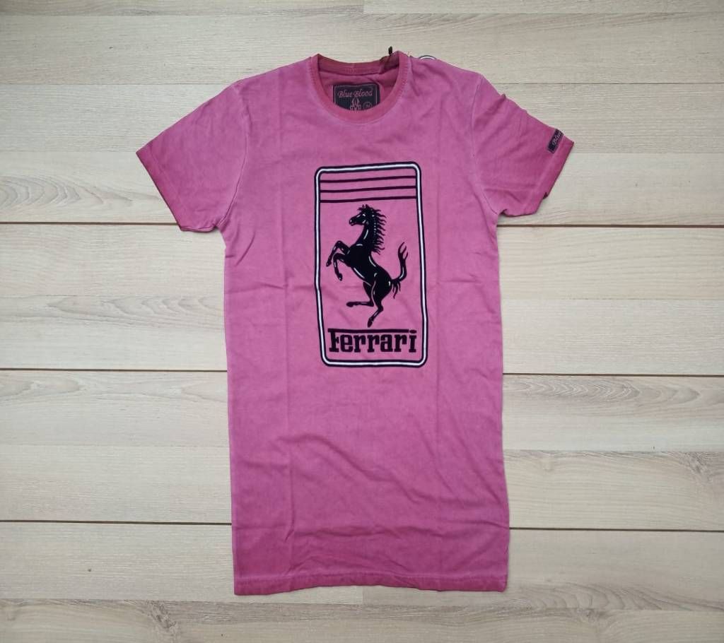 Pink Cotton Washed T-Shirt for Men