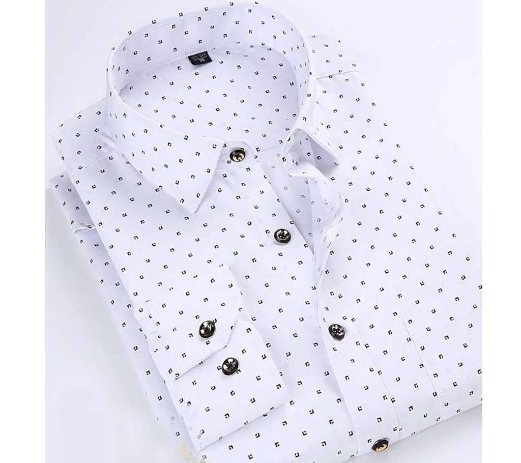 SK White Dot Gents Full Sleeve Casual Cotton Shirt 