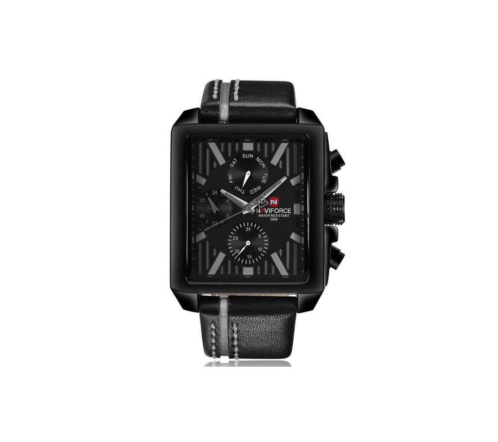 NAVIFORCE NF9111 Black PU Leather Chronograph Watch For Men - Black & Grey