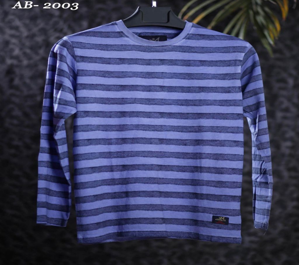 Blue Cotton Long Sleeve T-shirt for Men