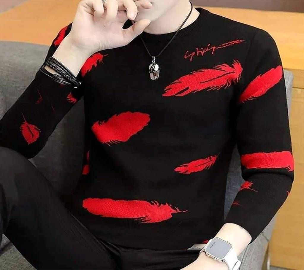 Men's Full Sleeve T-Shirt - TS111 - Black with Red Stipe - MAF